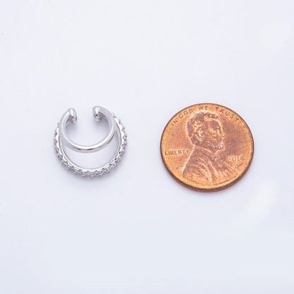 18K Gold Filled Micro Paved CZ Double Band Ear Cuff Earrings in Gold &amp; Silver | AI-00262