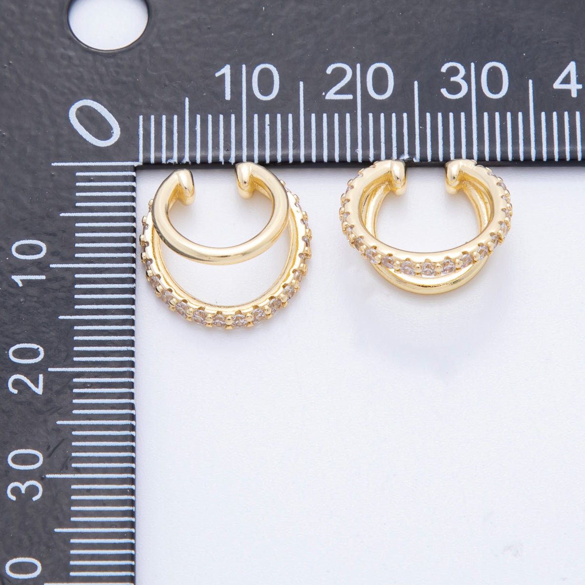 18K Gold Filled Micro Paved CZ Double Band Ear Cuff Earrings in Gold &amp; Silver | AI-00262