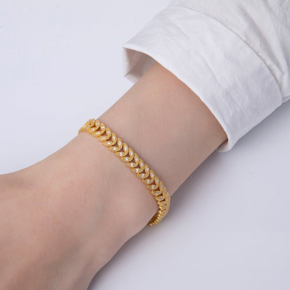 18K Gold Filled Micro Paved CZ Feather Heart Adjustable 7 Inch Chain Bracelet | WA-3888