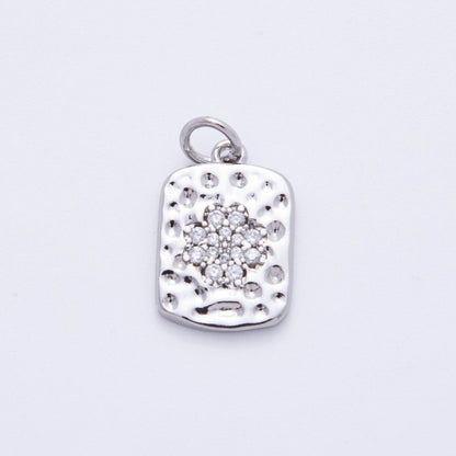 18K Gold Filled Micro Paved CZ Hammered Rectangular Tag Charm in Gold &amp; Silver | E727