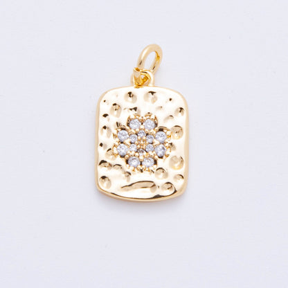 18K Gold Filled Micro Paved CZ Hammered Rectangular Tag Charm in Gold &amp; Silver | E727