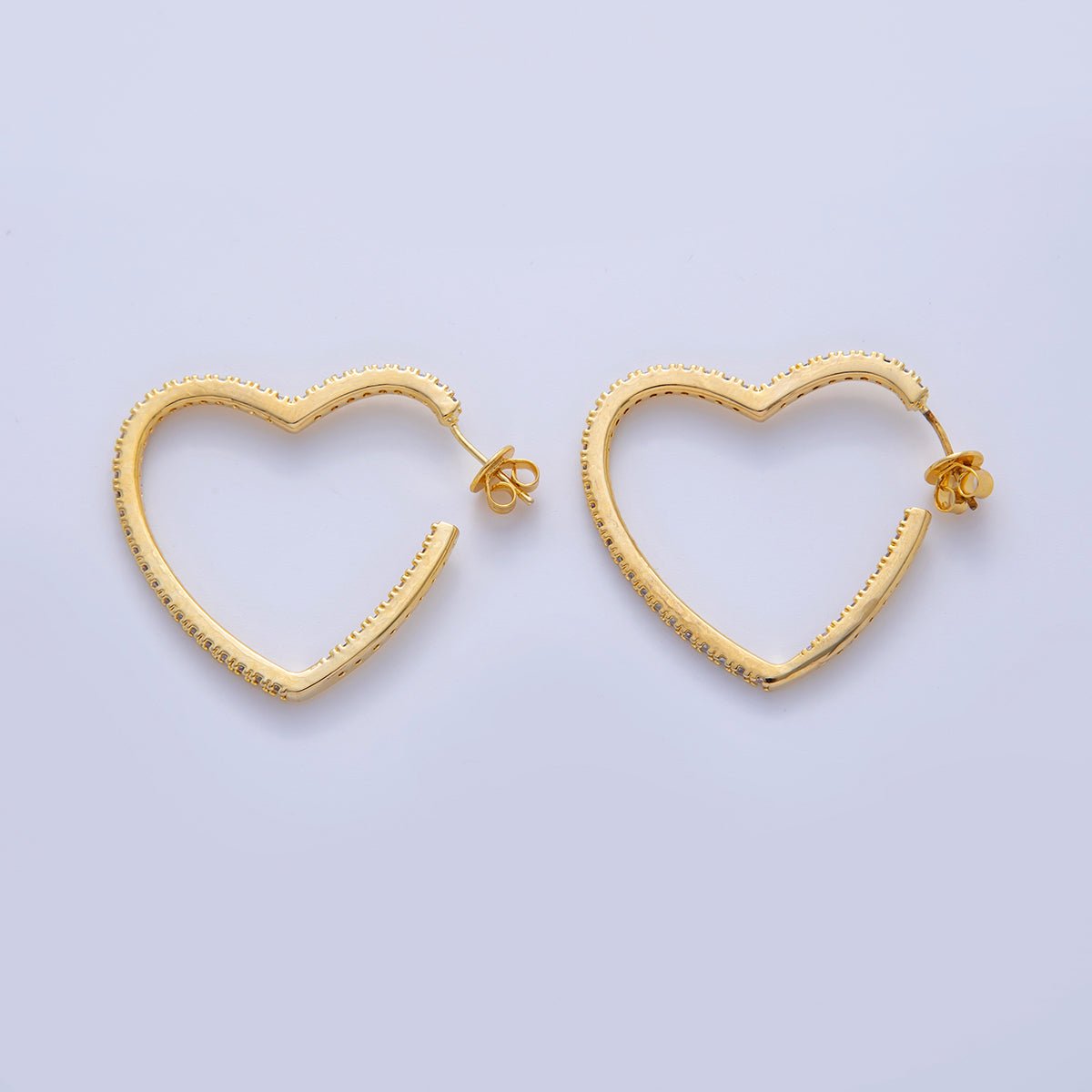 18K Gold Filled Micro Paved CZ Heart C-Shaped Hoop Earrings in Gold &amp; Silver | AI335 AI334