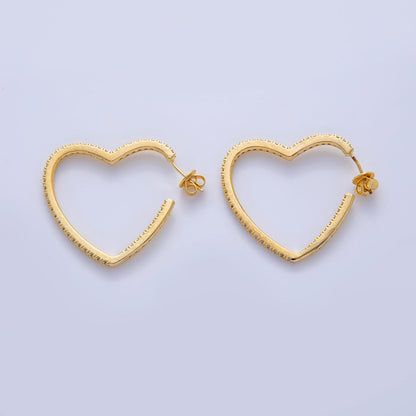18K Gold Filled Micro Paved CZ Heart C-Shaped Hoop Earrings in Gold &amp; Silver | AI335 AI334