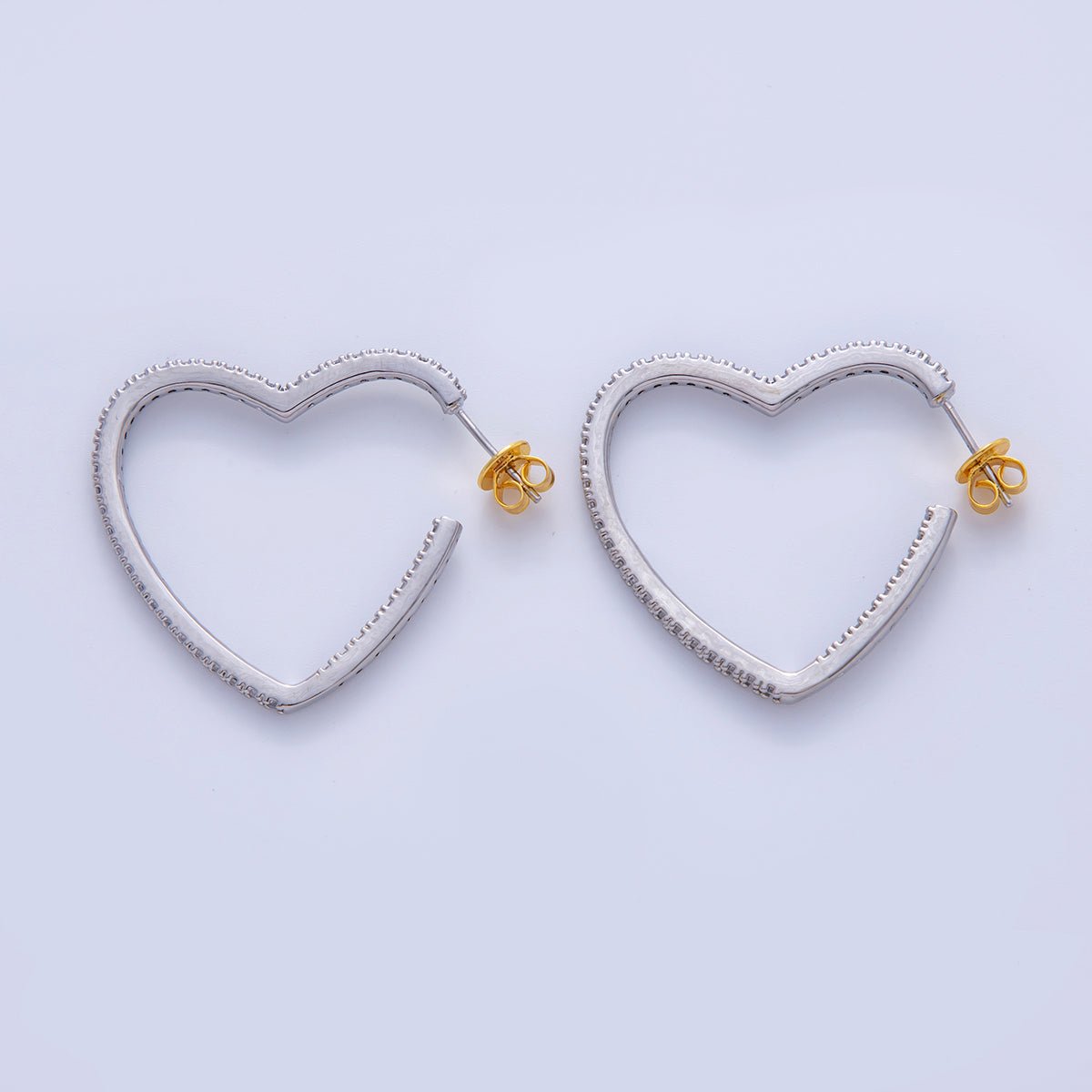 18K Gold Filled Micro Paved CZ Heart C-Shaped Hoop Earrings in Gold &amp; Silver | AI335 AI334