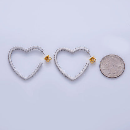 18K Gold Filled Micro Paved CZ Heart C-Shaped Hoop Earrings in Gold &amp; Silver | AI335 AI334