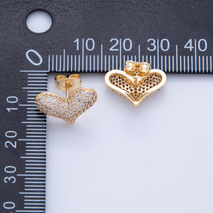 18K Gold Filled Micro Paved CZ Heart Stud Earrings | AI348