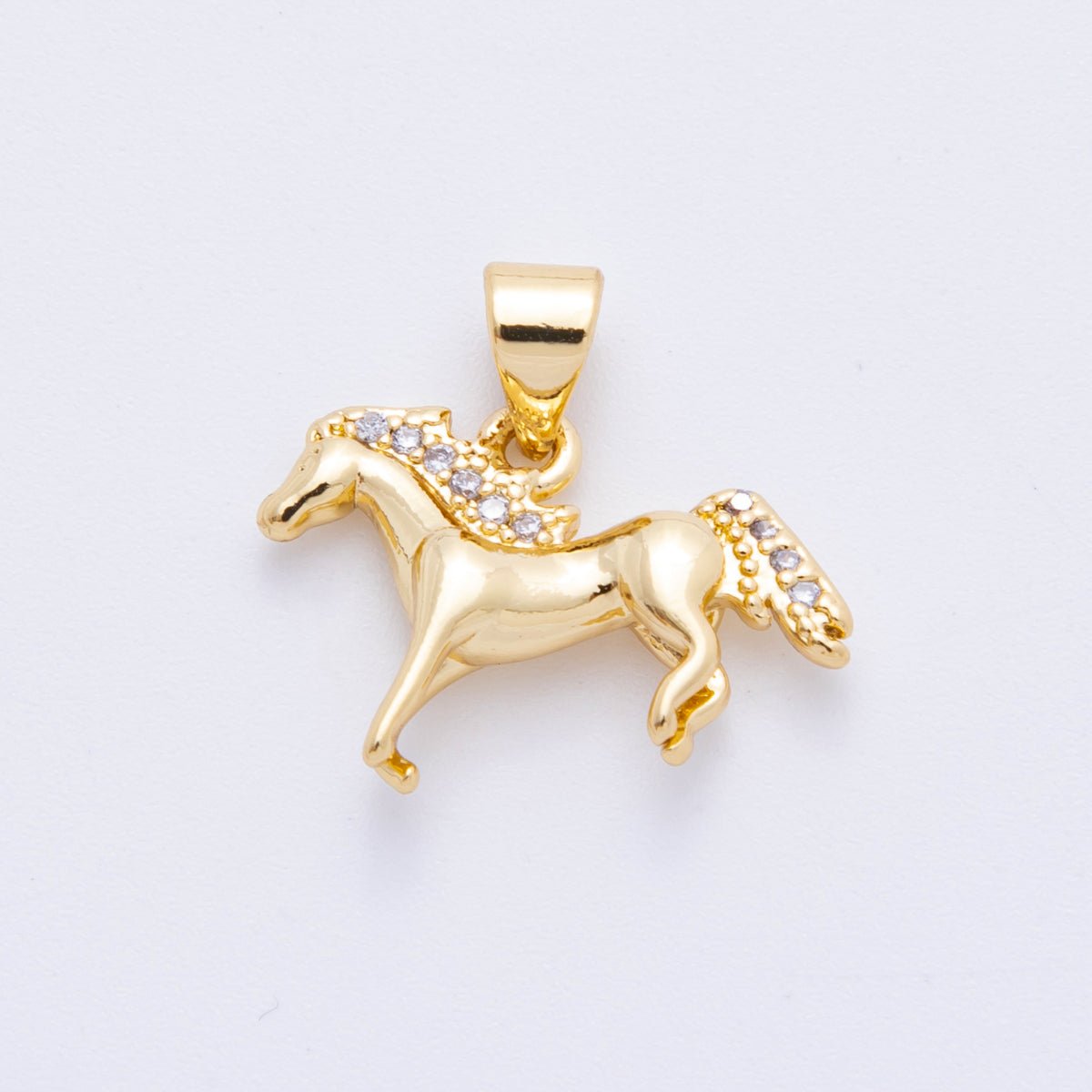 18K Gold Filled Micro Paved CZ Horse Pony Multidimensional Pendant | AF1118