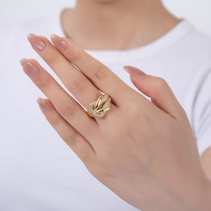 18K Gold Filled Micro Paved CZ Knot Band Ring | O1924