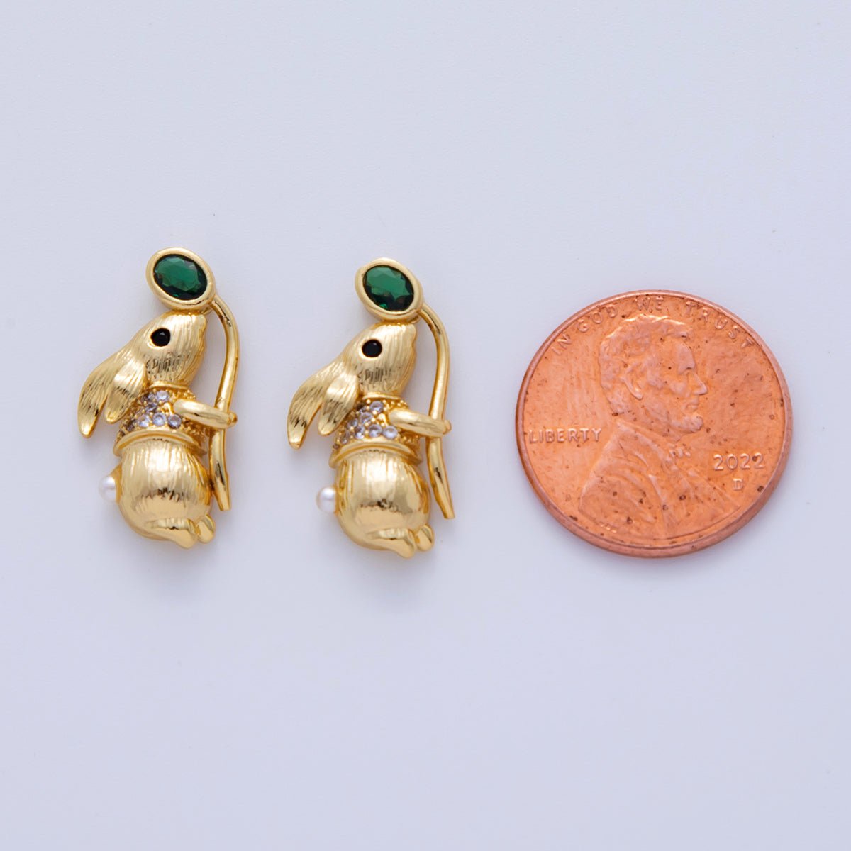18K Gold Filled Micro Paved CZ Line-Textured Rabbit Bunny Leaf Charm | AF340