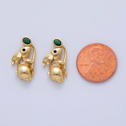 18K Gold Filled Micro Paved CZ Line-Textured Rabbit Bunny Leaf Charm | AF340