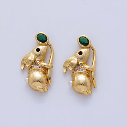18K Gold Filled Micro Paved CZ Line-Textured Rabbit Bunny Leaf Charm | AF340