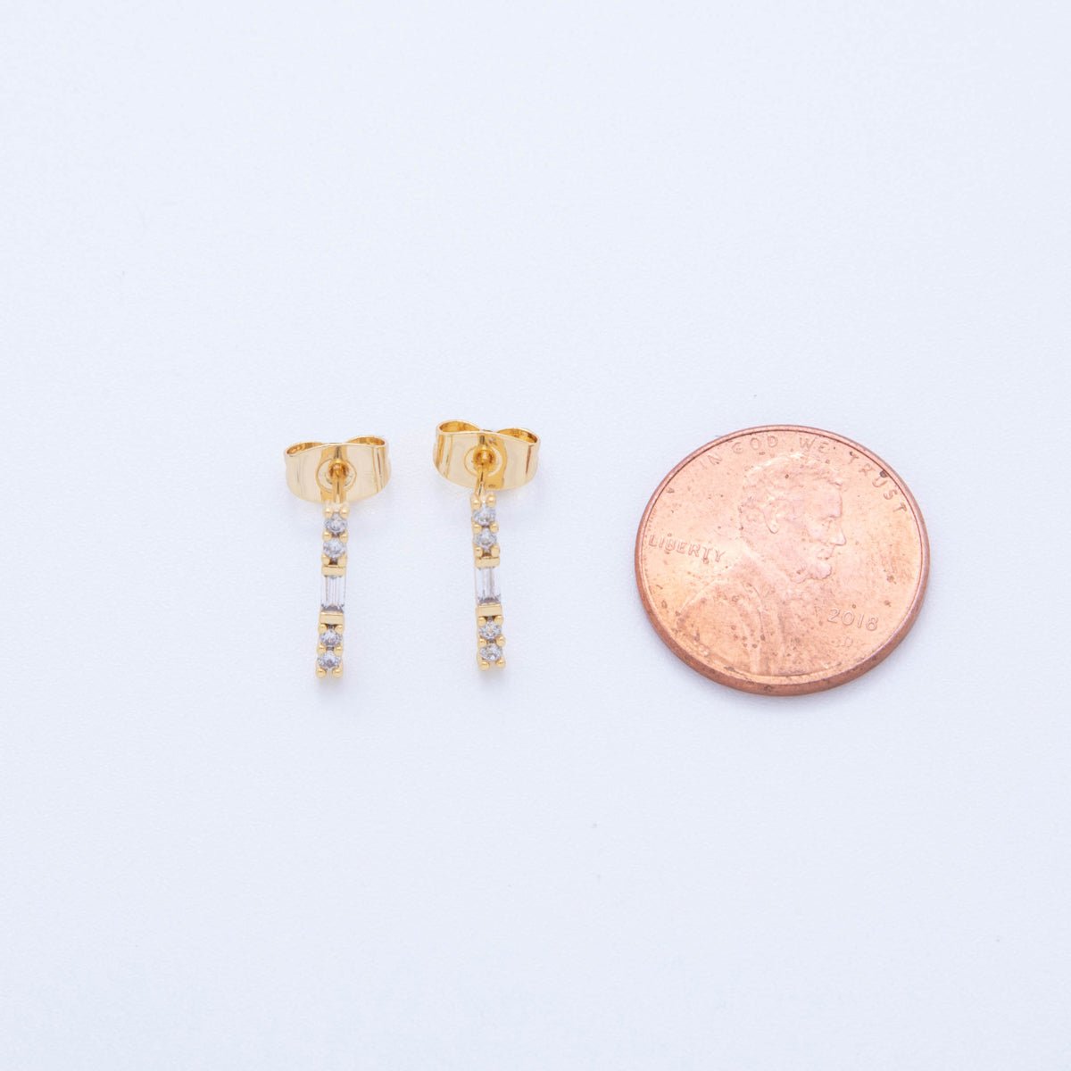 18K Gold Filled Micro Paved CZ Lined Center Accented Light Drop Stud Earrings | AI398