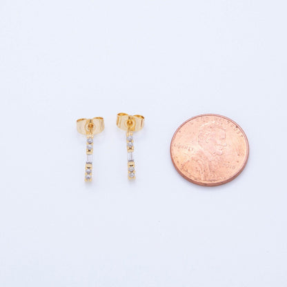 18K Gold Filled Micro Paved CZ Lined Center Accented Light Drop Stud Earrings | AI398