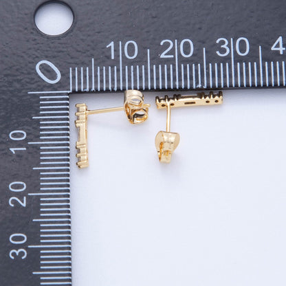 18K Gold Filled Micro Paved CZ Lined Center Accented Light Drop Stud Earrings | AI398