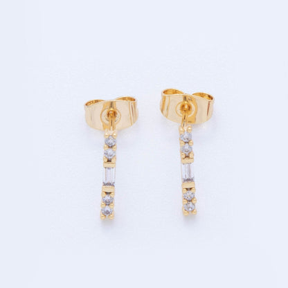 18K Gold Filled Micro Paved CZ Lined Center Accented Light Drop Stud Earrings | AI398