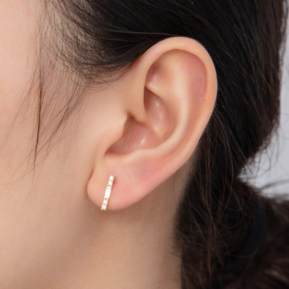 18K Gold Filled Micro Paved CZ Lined Center Accented Light Drop Stud Earrings | AI398