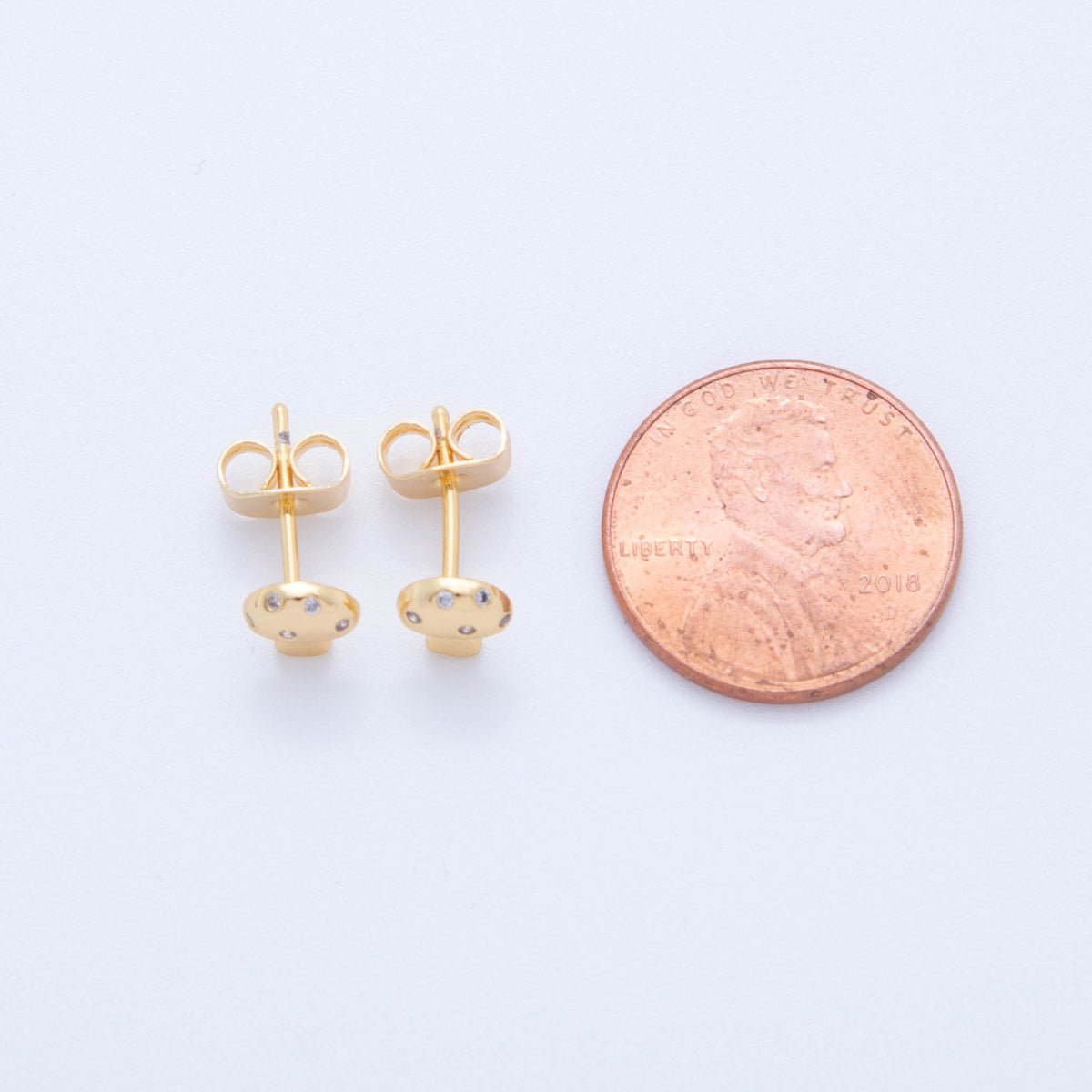 18K Gold Filled Micro Paved CZ Mini Mushroom Stud Earrings | AI381
