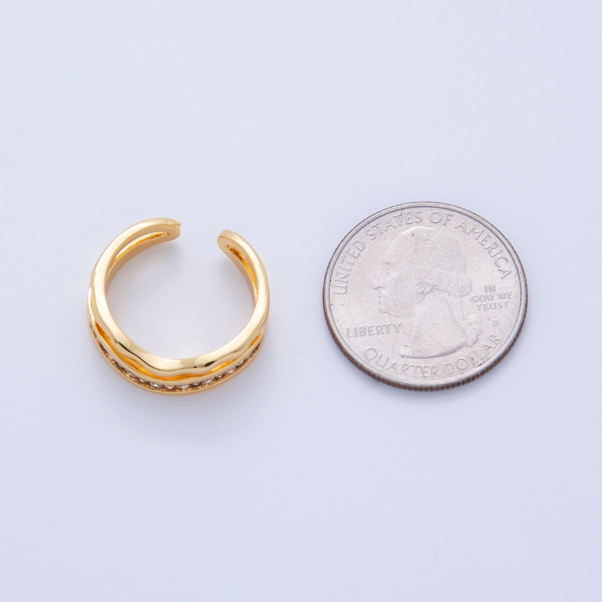 18K Gold Filled Micro Paved CZ Molten Wave Double Band Ring | O1995