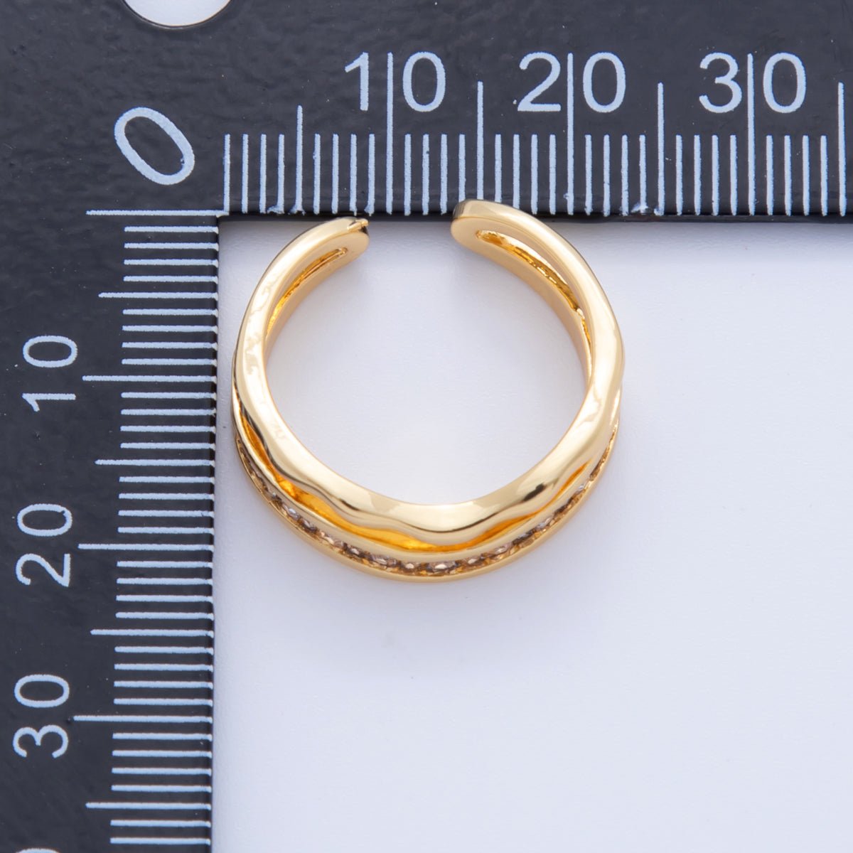 18K Gold Filled Micro Paved CZ Molten Wave Double Band Ring | O1995