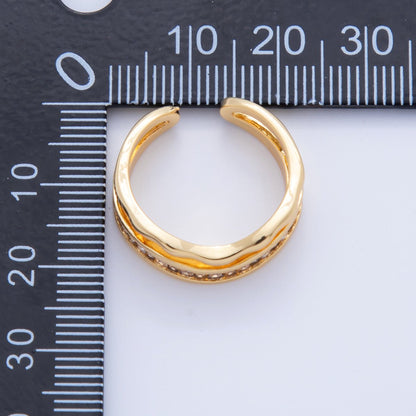18K Gold Filled Micro Paved CZ Molten Wave Double Band Ring | O1995