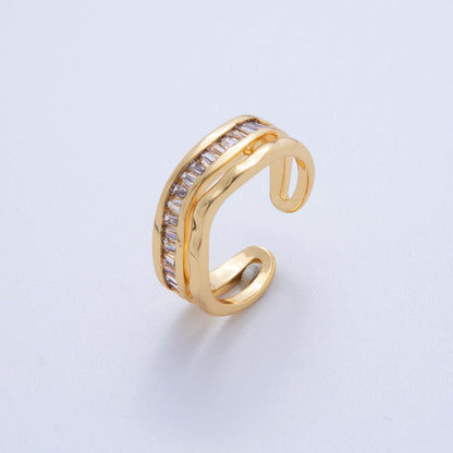 18K Gold Filled Micro Paved CZ Molten Wave Double Band Ring | O1995