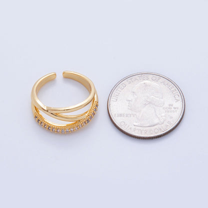 18K Gold Filled Micro Paved CZ Multiple Crossed Band Ring | O1925