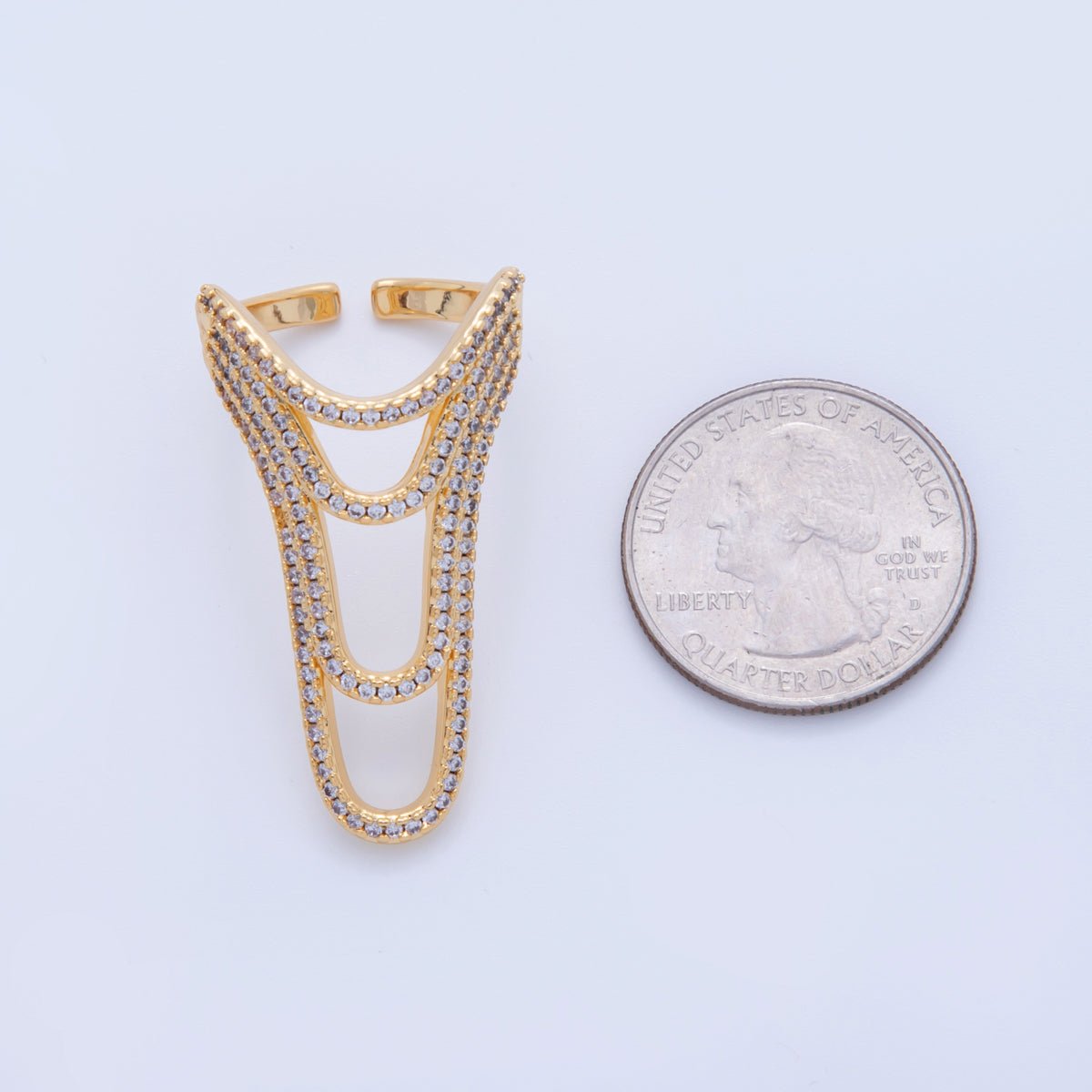 18K Gold Filled Micro Paved CZ Multiple Curve Drip Band Ring | O1722