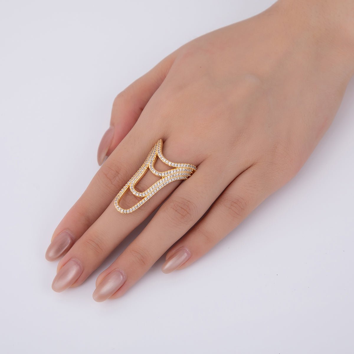 18K Gold Filled Micro Paved CZ Multiple Curve Drip Band Ring | O1722