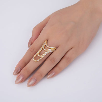 18K Gold Filled Micro Paved CZ Multiple Curve Drip Band Ring | O1722