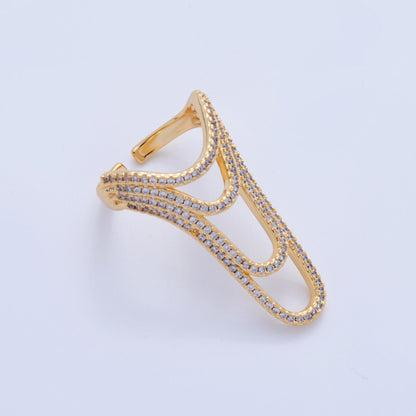 18K Gold Filled Micro Paved CZ Multiple Curve Drip Band Ring | O1722