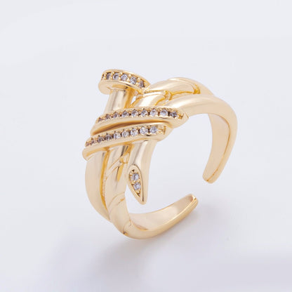 18K Gold Filled Micro Paved CZ Nail Multiple Band Ring | O442