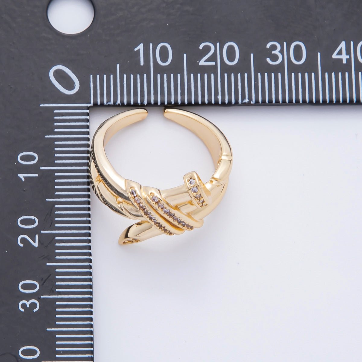 18K Gold Filled Micro Paved CZ Nail Multiple Band Ring | O442