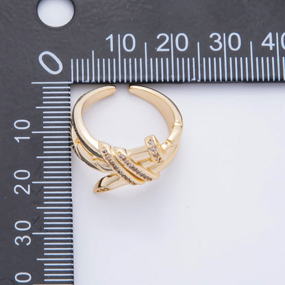 18K Gold Filled Micro Paved CZ Nail Multiple Band Ring | O442