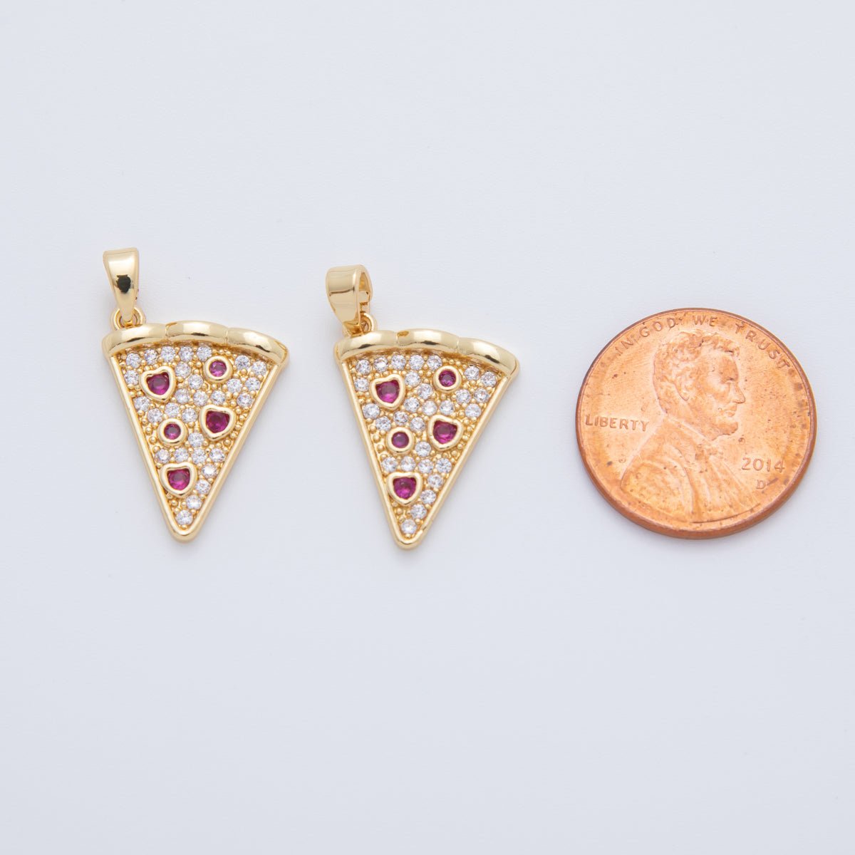 18K Gold Filled Micro Paved CZ Pepperoni Pizza Slice Pendant | AH762