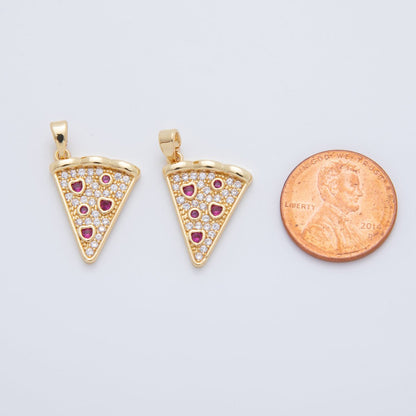 18K Gold Filled Micro Paved CZ Pepperoni Pizza Slice Pendant | AH762