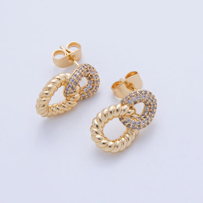 18K Gold Filled Micro Paved CZ Rope Link Stud Earrings | AI379