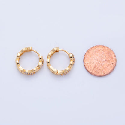 18K Gold Filled Micro Paved CZ Twirled Twisted Rope Round Hinged Huggie Earrings | AI375