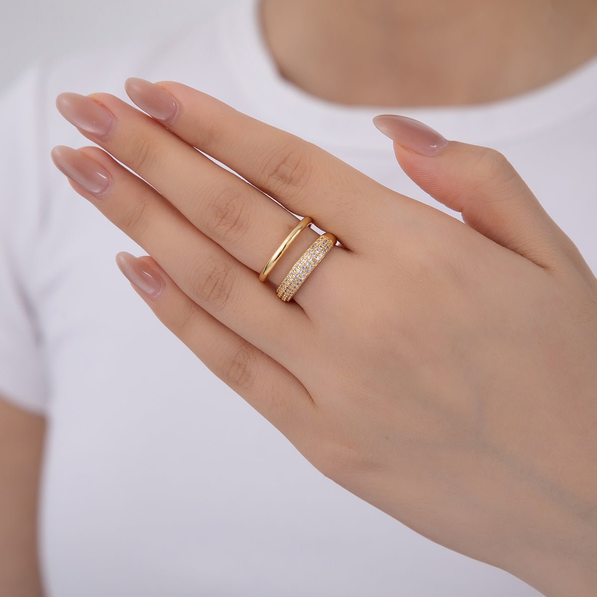 18K Gold Filled Micro Paved Double Band Ring | O2021