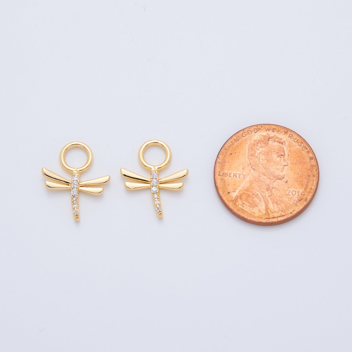 18K Gold Filled Micro Paved Dragonfly Insect Add-On Drop Earring Charm | AF750