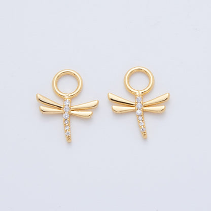 18K Gold Filled Micro Paved Dragonfly Insect Add-On Drop Earring Charm | AF750