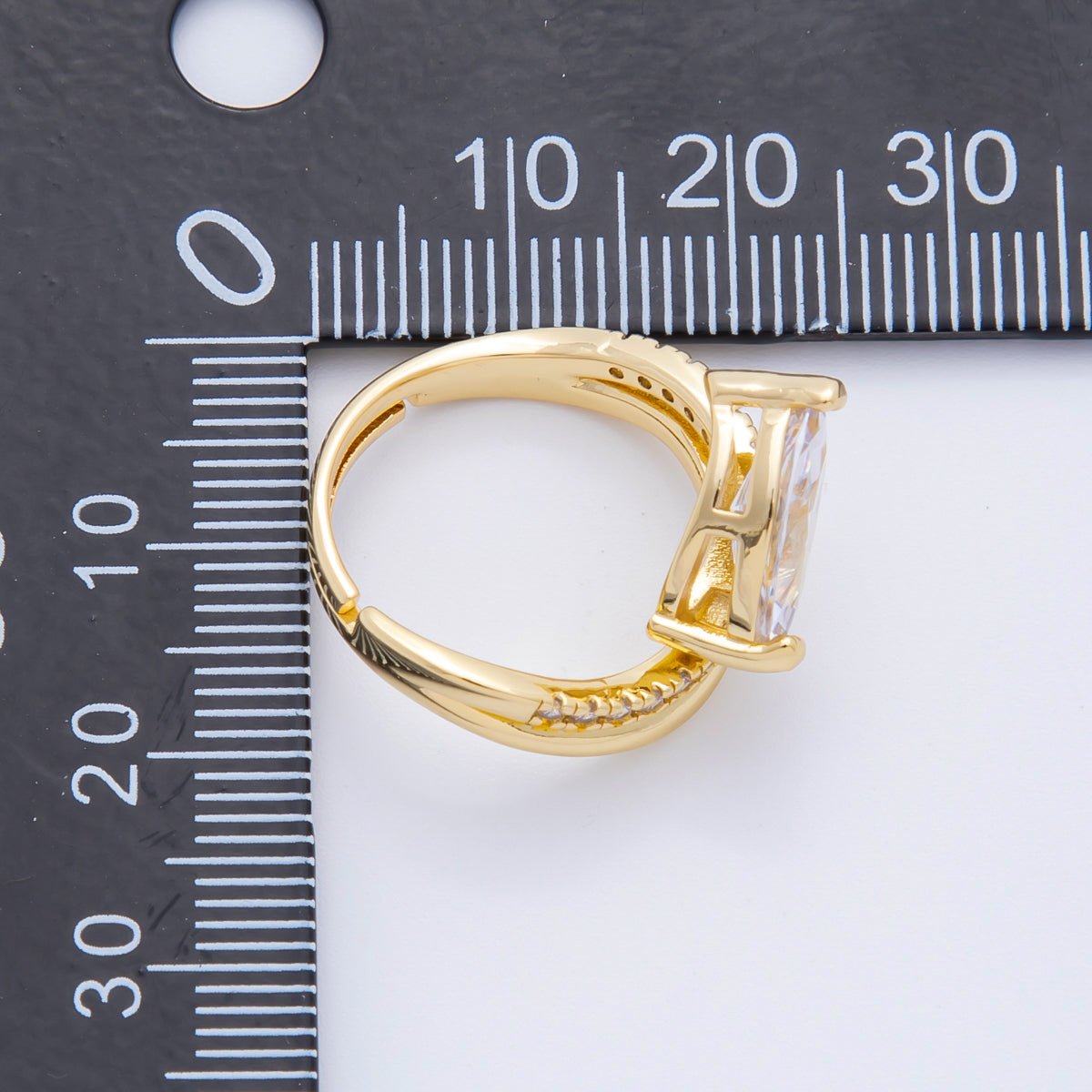 18K Gold Filled Clear CZ Marquise Micro Paved Double Band Wave Adjustable Ring | O2254