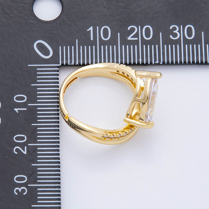 18K Gold Filled Clear CZ Marquise Micro Paved Double Band Wave Adjustable Ring | O2254