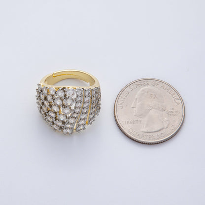 18K Gold Filled Micro Paved Mixed Metal CZ Wide Signet Ring | O761