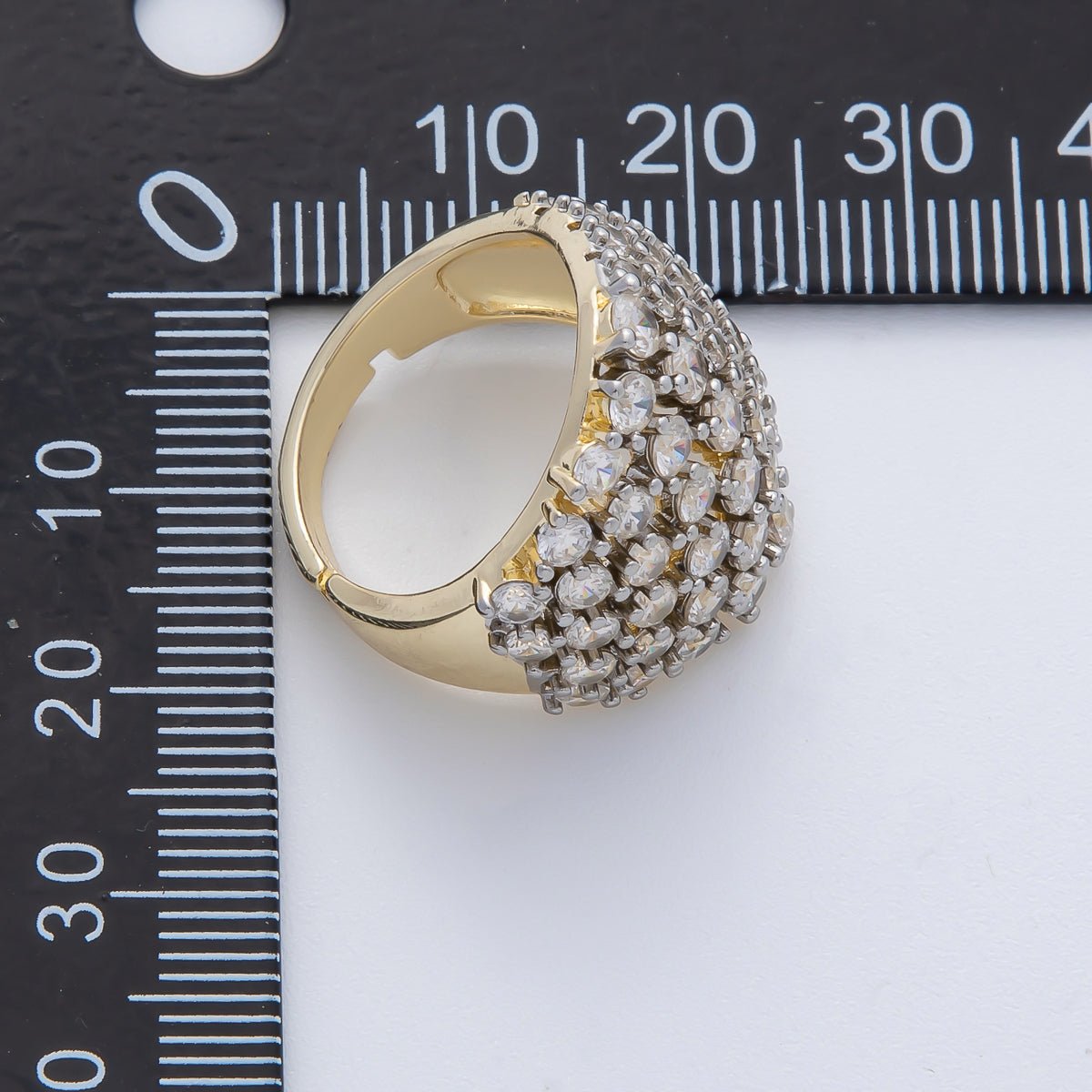 18K Gold Filled Micro Paved Mixed Metal CZ Wide Signet Ring | O761