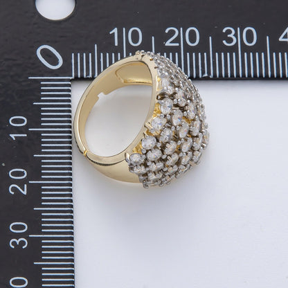18K Gold Filled Micro Paved Mixed Metal CZ Wide Signet Ring | O761