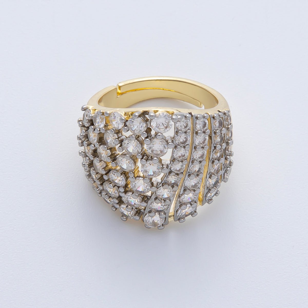 18K Gold Filled Micro Paved Mixed Metal CZ Wide Signet Ring | O761