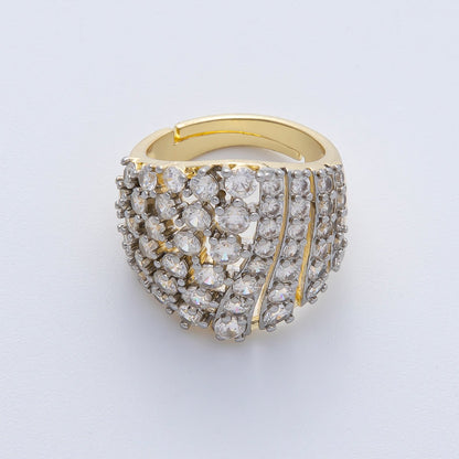 18K Gold Filled Micro Paved Mixed Metal CZ Wide Signet Ring | O761