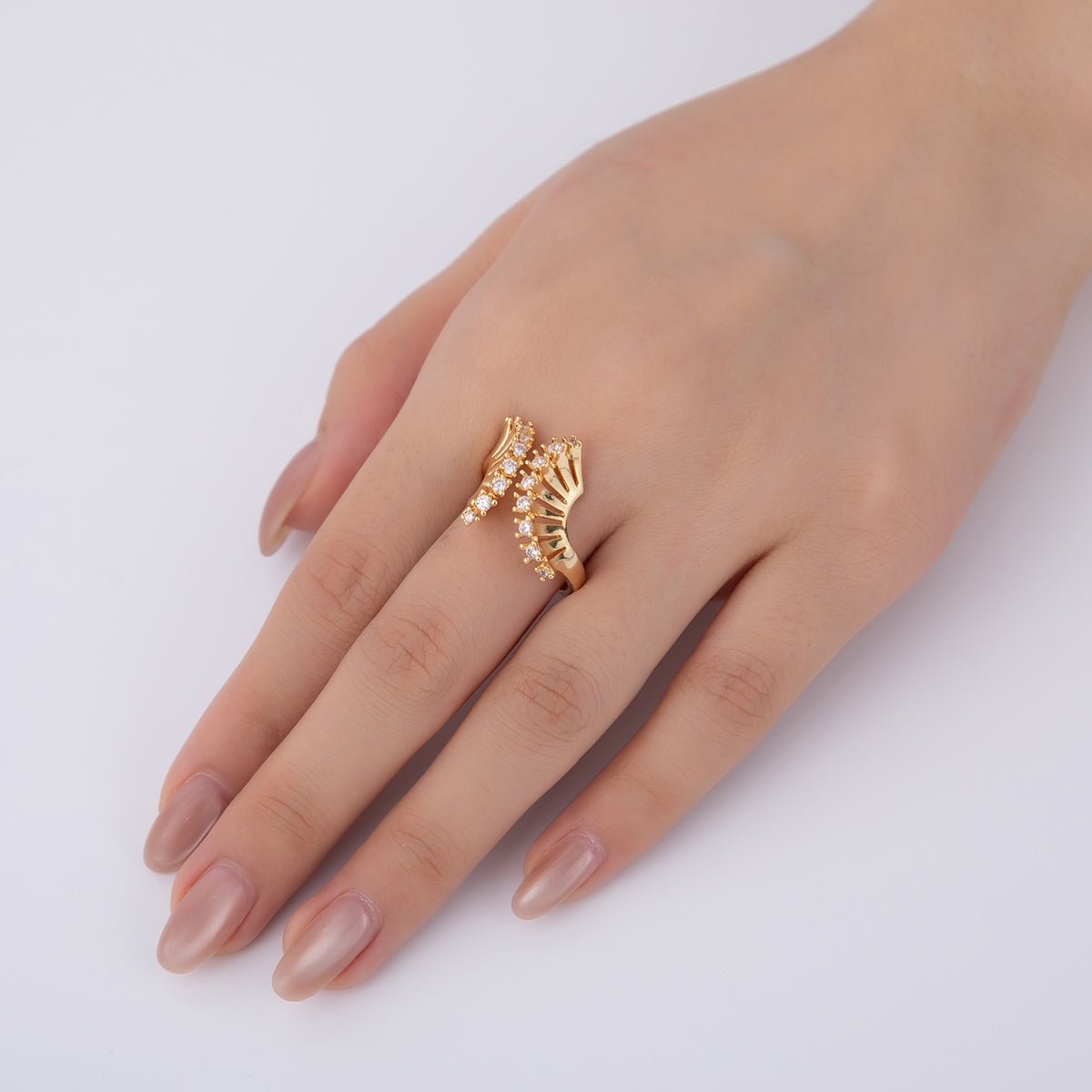 18K Gold Filled Micro Paved Multiple Fan Wrap Claw Ring | O2019