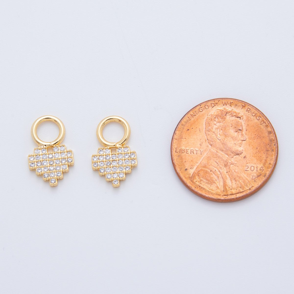 18K Gold Filled Micro Paved Pixelated Heart Add-On Drop Earring Charm | AF737