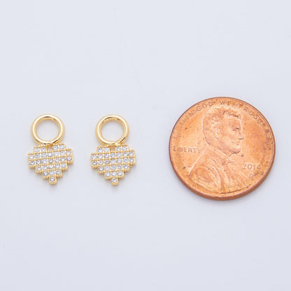 18K Gold Filled Micro Paved Pixelated Heart Add-On Drop Earring Charm | AF737